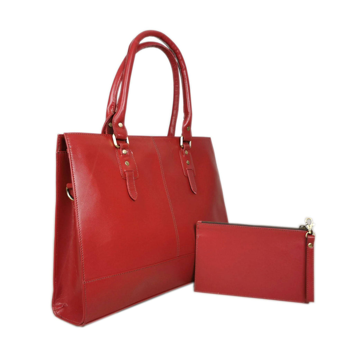 The Signature 17" Leather Laptop Bag, Red