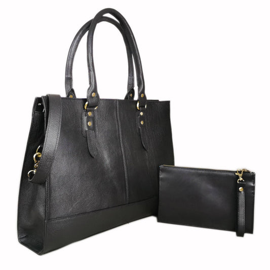 The Signature 15" Leather Laptop Bag, Black