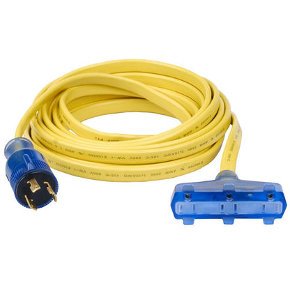 Generator Extension Cord 25 ft  – NEMA L5-30P to Triple 5-15R Heavy-Duty 30A Flat Power Distribution Cord