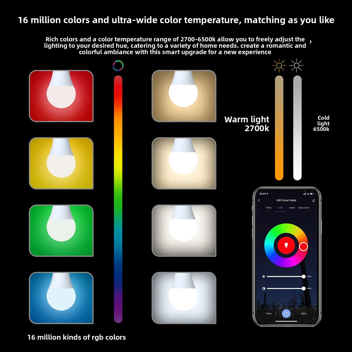 WiFi Smart LED Bulb RGB Dimmable Music Sync