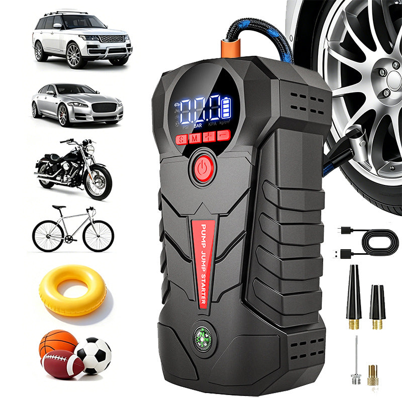 4-in-1 Car Jump Starter with Tire Inflator Digital Display 6000mAh Portable Power Bank