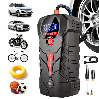 4-in-1 Car Jump Starter with Tire Inflator Digital Display 6000mAh Portable Power Bank