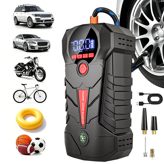 4-in-1 Car Jump Starter with Tire Inflator Digital Display 6000mAh Portable Power Bank